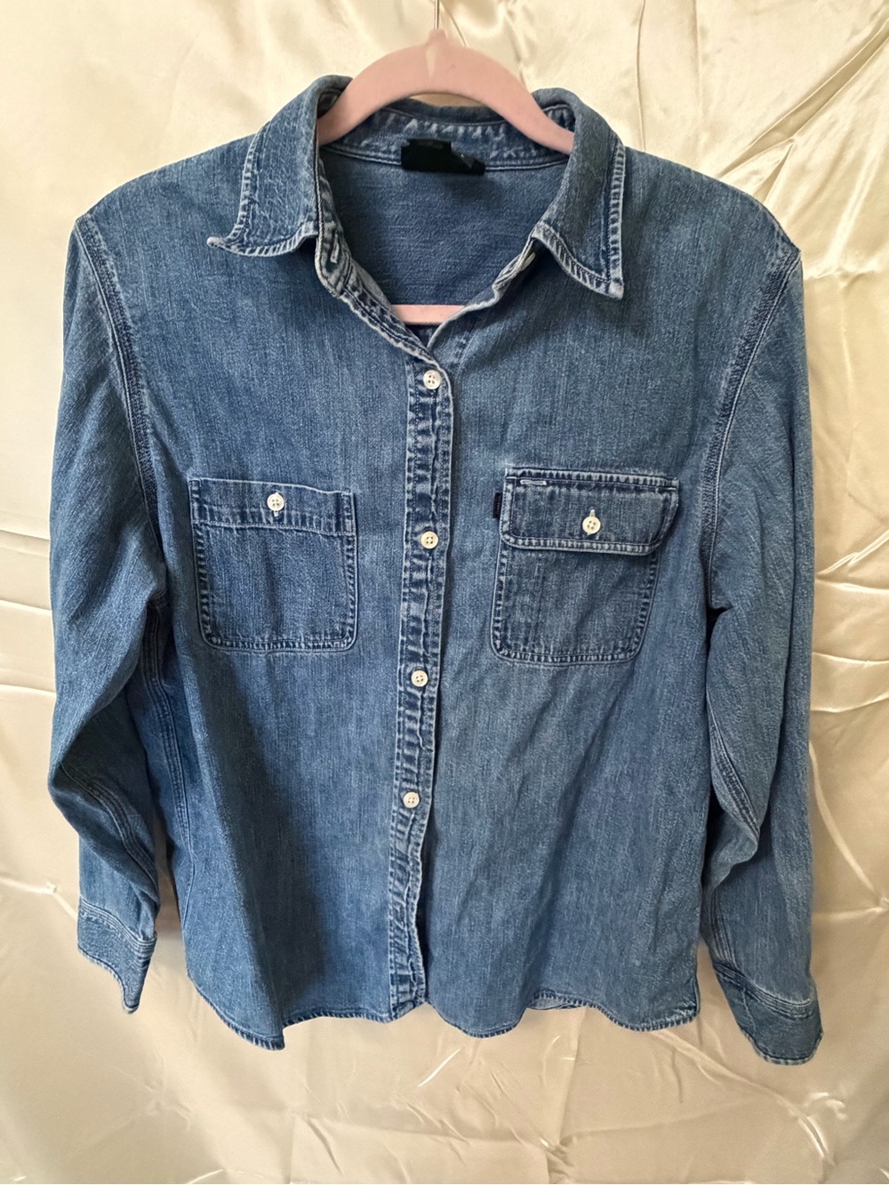 Lauren Jeans Co Ralph Lauren Womens L Denim Chambray Button Down Shirt Blue